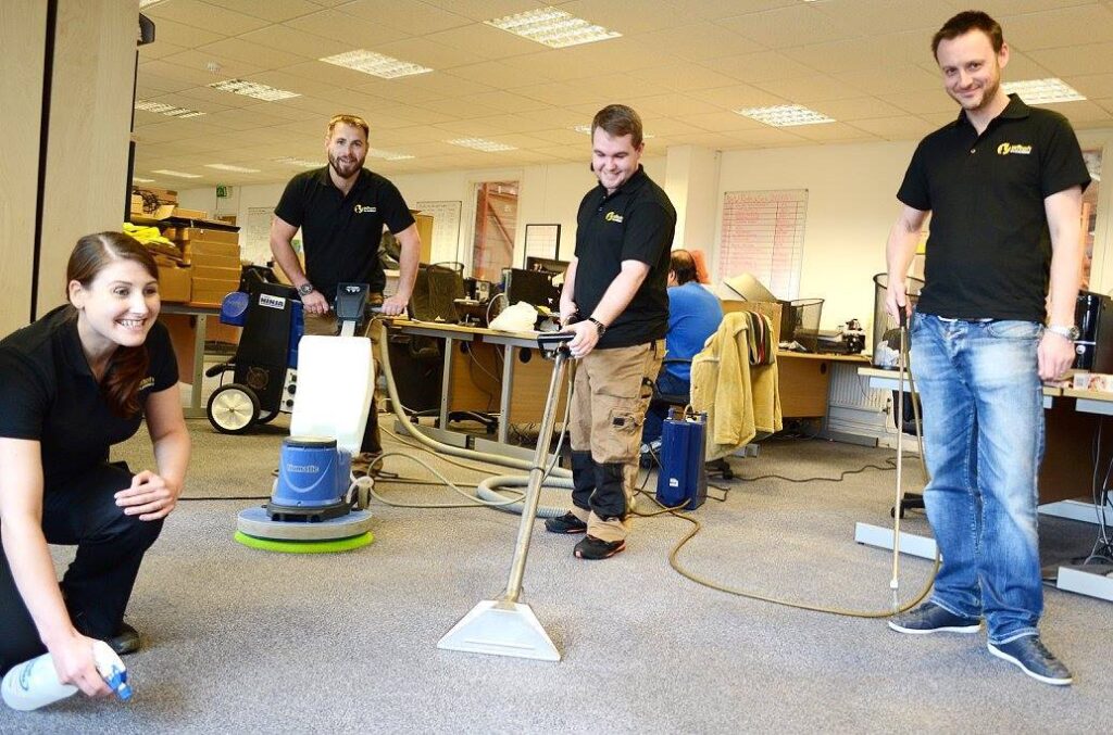 This is a photo of Canterbury Carpet Cleaners operatives Carrying out an office carpet clean in Canterbury